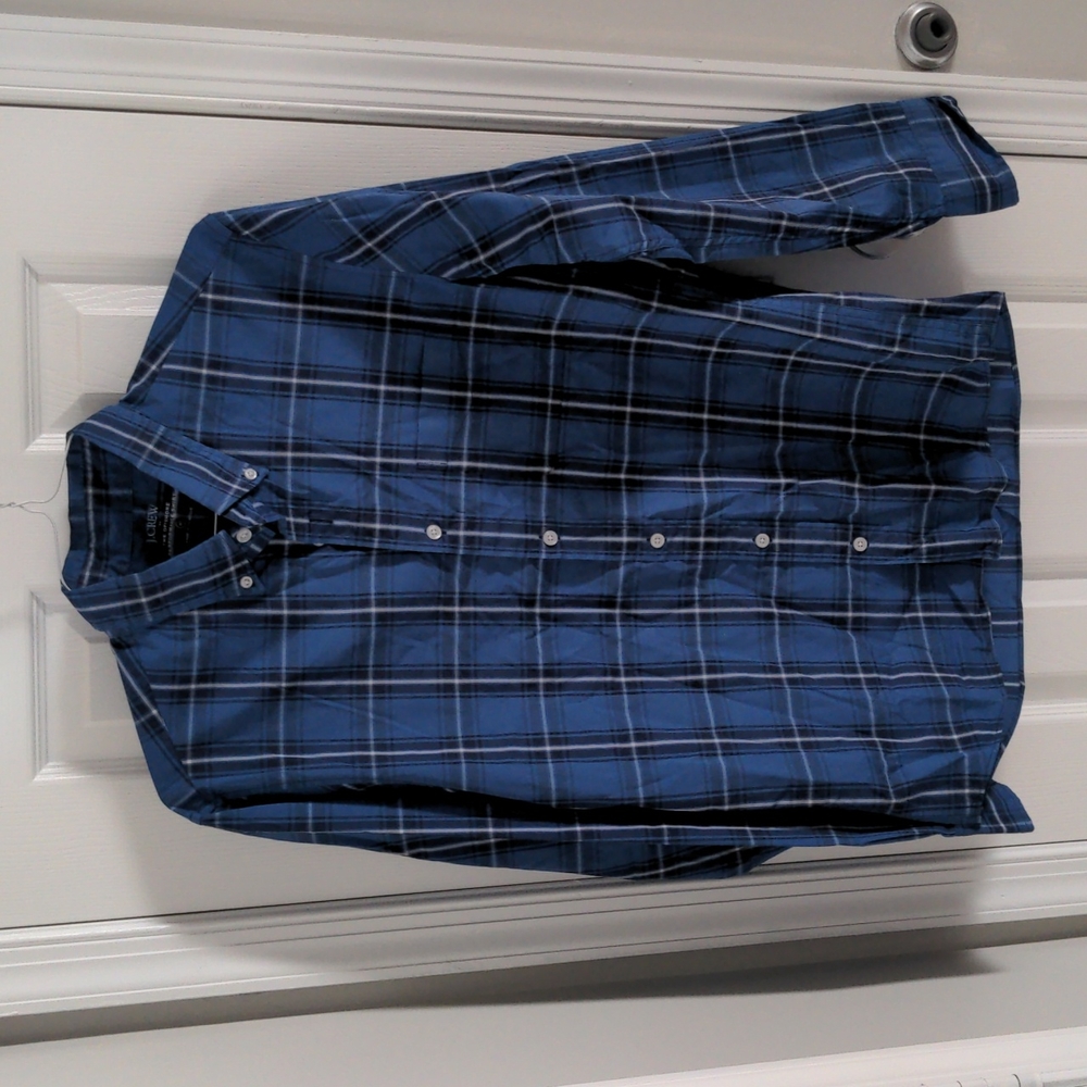 JCrew "The Offshore Performance Shirt", medium, blue, navy and white plaid.
